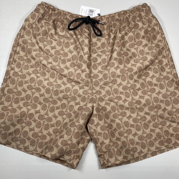 Coach Signature Logo Swim Shorts • Size S • Tan • Mesh-Lined Trunks - Picture 1 of 9